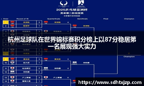 杭州足球队在世界锦标赛积分榜上以87分稳居第一名展现强大实力